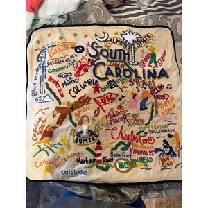 Catstudio South Carolina State Hand Embroidered Pillow Cover Cotton 20x20